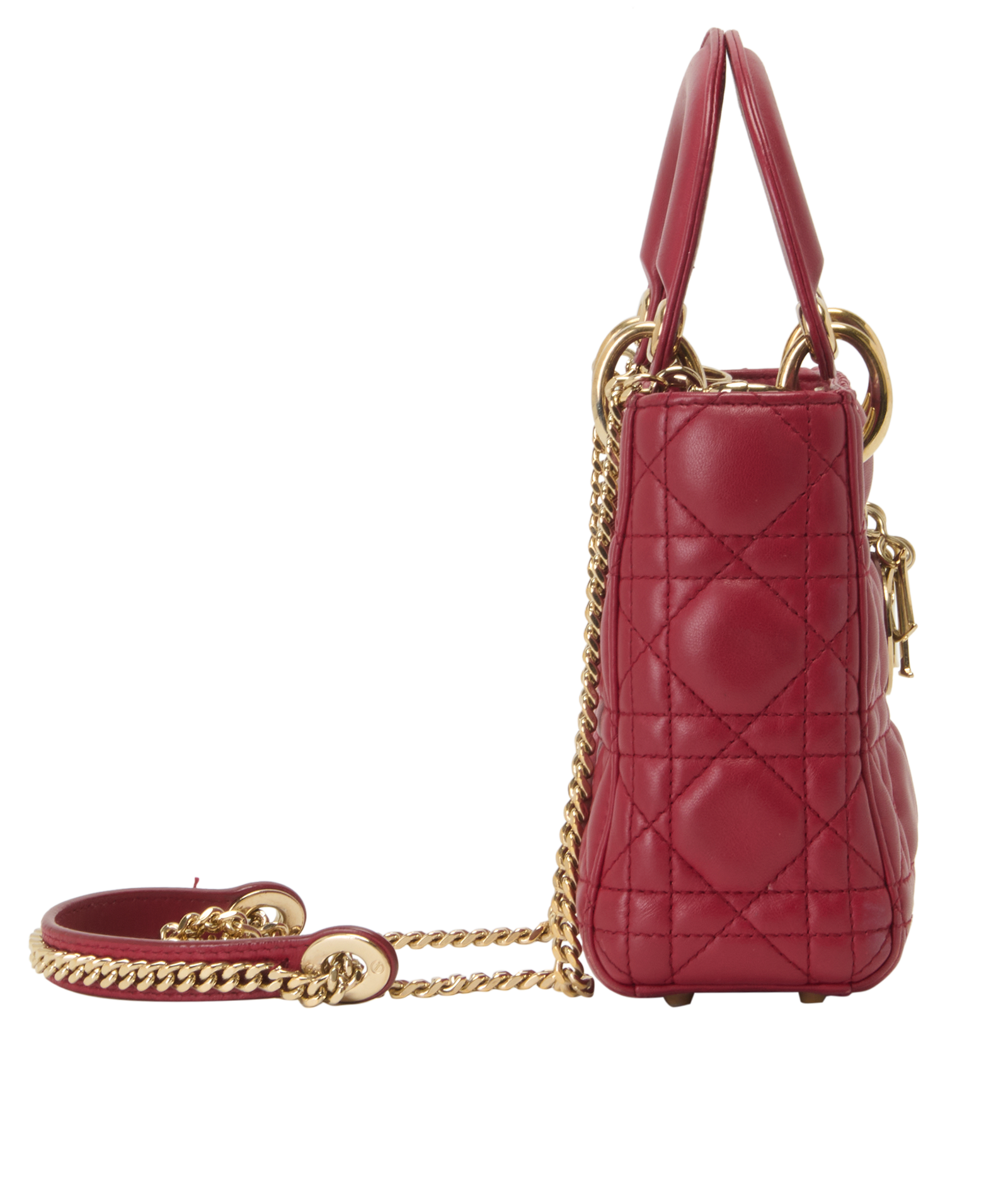 Mini Lady Dior, &pound;1,800, Handbags, Red, Leather, Side view